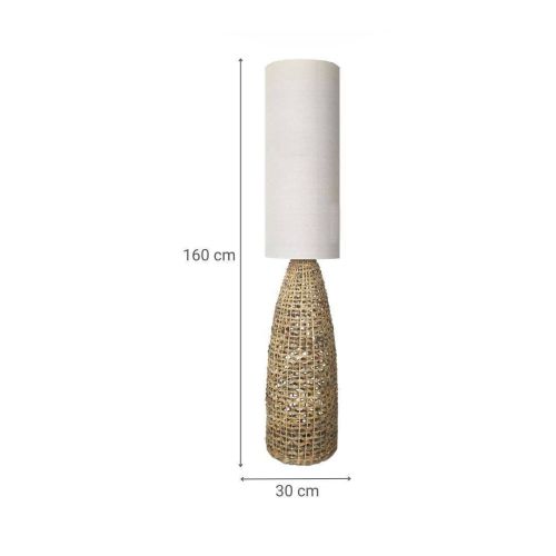 Lámpara de pie beige y natural MOLO con pantalla de tela y base de mimbre tejida