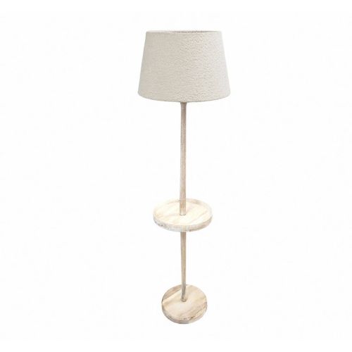 Lámpara de Pie de Madera natural con bandeja y Pantalla de tela 51-215