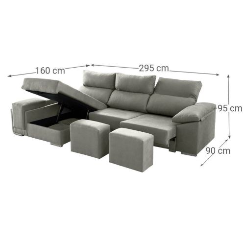 Sofá 3 Plazas Deslizante con Chaiselongue Izquierda Modelo IXCHEL