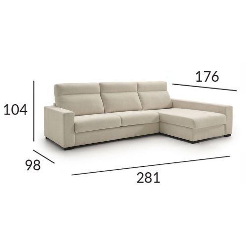 Sofá Cama con Chaise Longue Derecha CRONO Apertura Italiana
