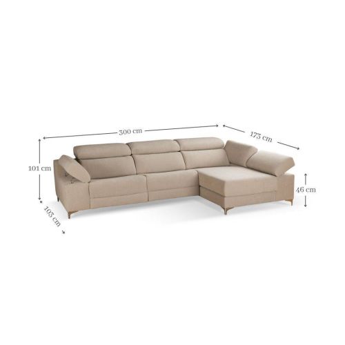 Chaiselongue Derecha OLIMPIA 3 Plazas 306 cm Tapizado en Poliéster Sistema Eléctrico Relax