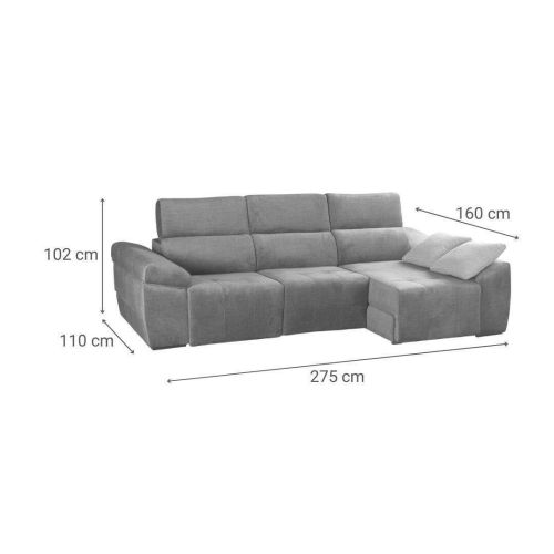 Sofá Chaiselongue Derecha BALI 275 cm con Asientos Deslizantes y Arcón