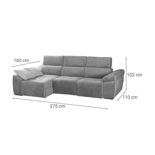 Sofá Chaiselongue Izquierda BALI 275 cm con Asientos Deslizantes y Arcón