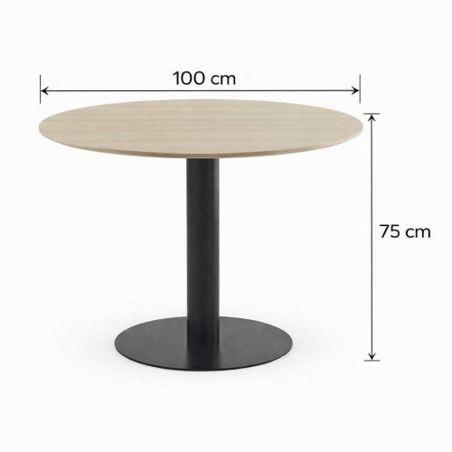 Mesa Redonda de Comedor Fresno 100 cm con Pie Central Metálico Moderno GABAR 11454
