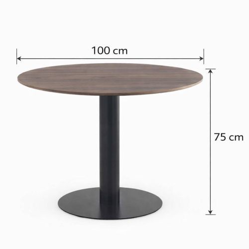 Mesa Redonda de Comedor Nogal 100 cm con Pie Central Metálico Moderno GABAR 11453