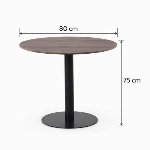 Mesa Redonda de Comedor Nogal 80 cm con Pie Central Metálico Moderno GABAR 11450
