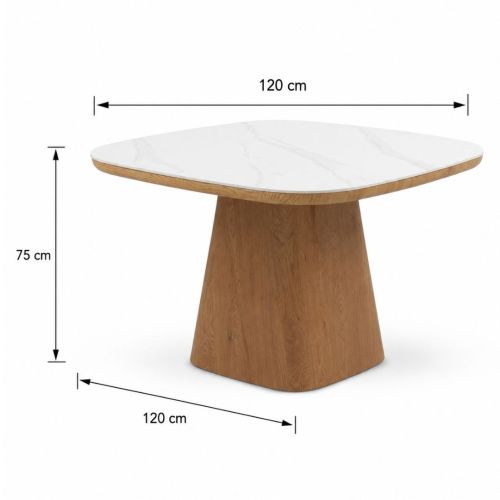 Mesa de Comedor Cuadrada GABAR de Tablero de Madera y Encimera de Cerámica Blanca 11419