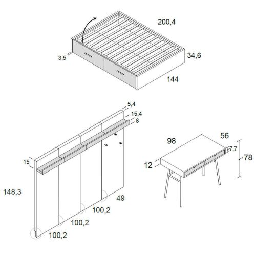 Dormitorio Juvenil DELULU 36 con Canapé de 135 cm y Tocador