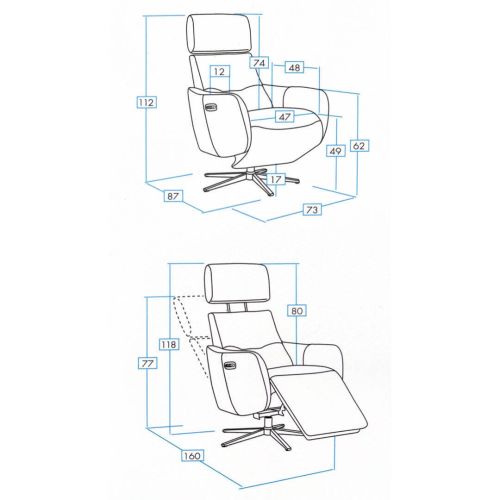 Sillón Relax Eléctrico RENNES en Piel Gris Perla con Cabezal Manual