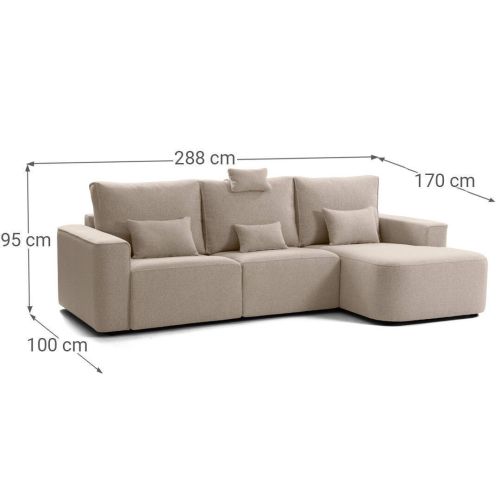 Sofá Chaise Longue Derecha con Asientos Deslizantes Estructura Tapizada en Poliéster SERIE 1