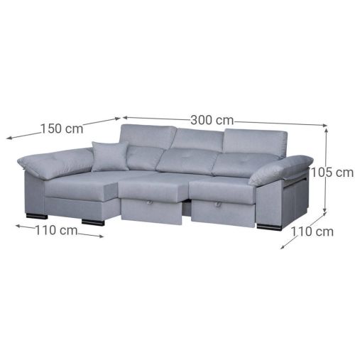 Chaise Longue Izquierda SOL de Asientos Deslizantes con Puff