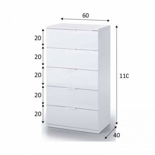Cómoda de melamina de 5 cajones de color blanco Artik 007845A