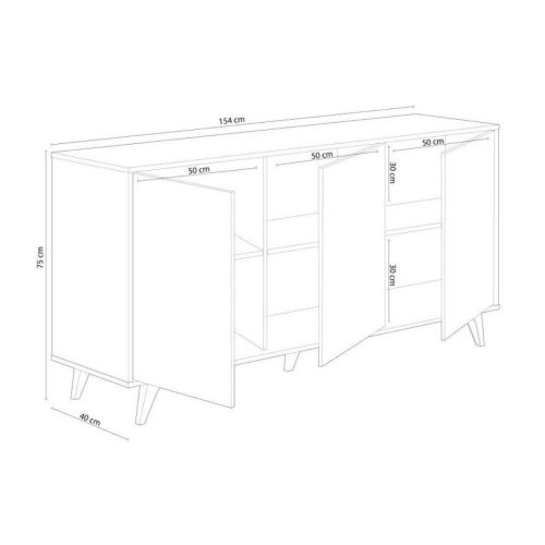 Aparador de melamina de 3 puertas con estantes interiores color roble canadian y blanco Artik 016618F