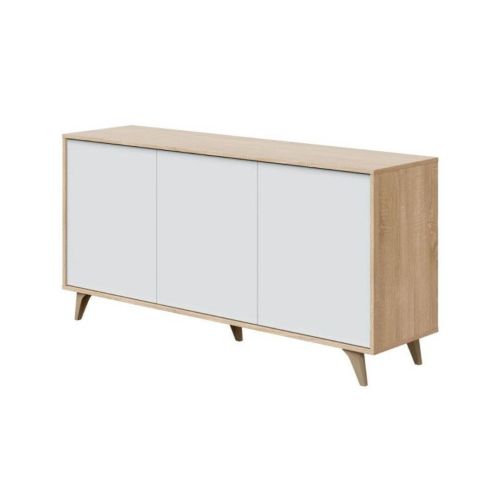 Aparador de melamina de 3 puertas con estantes interiores color roble canadian y blanco Artik 016618F