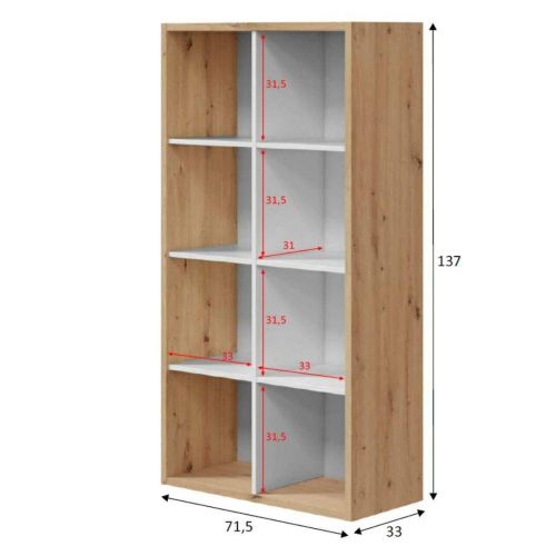 Estantería alta de melamina de 8 huecos en acabado en roble nodi y blanco artik 015419W