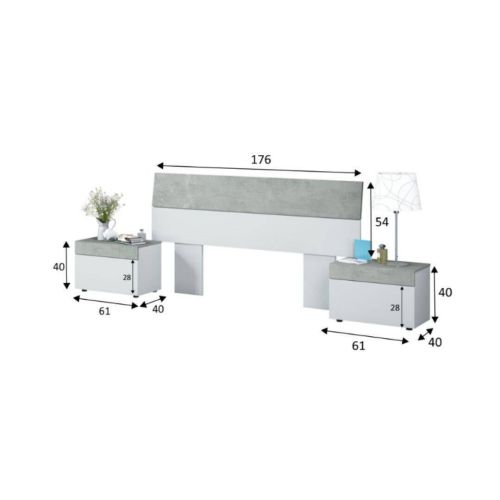 Conjunto de Dormitorio TEKKAN de Melamina de un Cabezal con 2 Mesitas 0L6096A