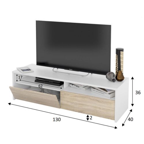 Mueble de Televisión KIOTO de 130 cm con 2 Puertas en Roble y Blanco