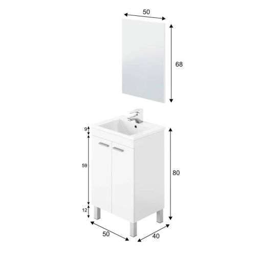 Conjunto de Baño KONCEPT de 50 cm con 2 Puertas Blanco Brillo 305210BO