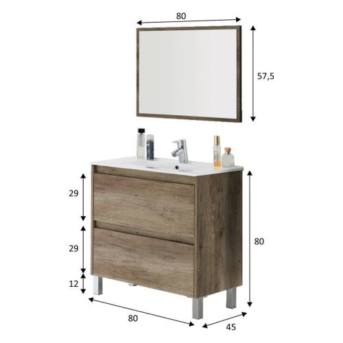 Conjunto de Baño DAKOTA de 80 cm con Espejo en Color Nordik 305040H