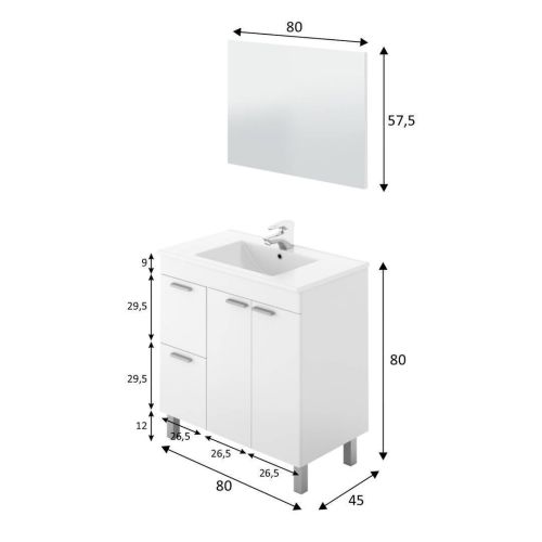 Conjunto de Baño AKTIVA de 80 cm con 2 Puertas Blanco Brillo 305450BO