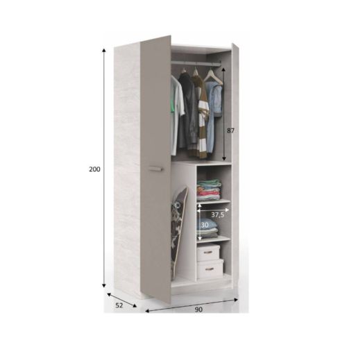 Armario de Melamina 2 Puertas Abatibles 200 cm Blanco-Alpes ARES 016667F