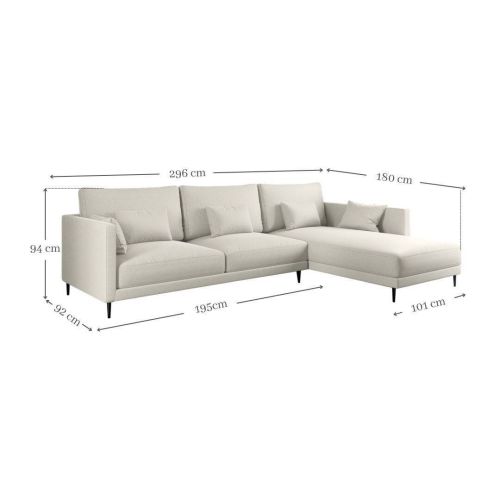 Sofá Chaise Longue 4 Plazas FUNNY Tela color Crema Derecha