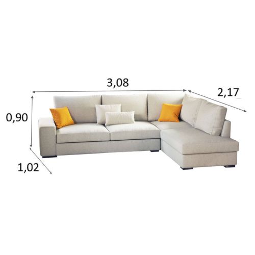 Sofá Chaise Longue 4 Plazas HORUS en Tela Derecha