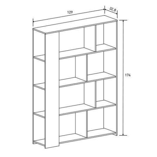 Librería SOTO de Melamina de 129 cm Acabado Blanco-Roble