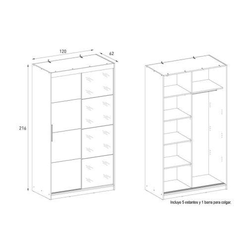 Armario de Puertas Correderas INOVA con Espejo 120 cm