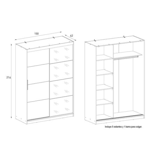 Armario de Puertas Correderas INOVA con Espejo 150 cm