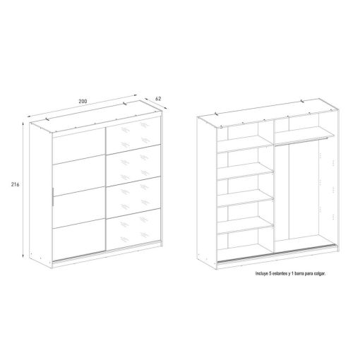 Armario de Puertas Correderas INOVA con Espejo 200 cm