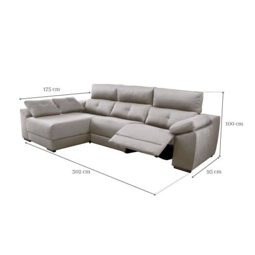 Sofá Chaise Longue Izquierda MÁXIMO con Relax Eléctrico en Tela