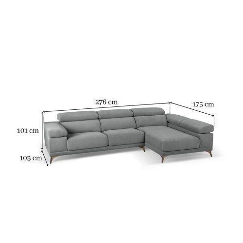 Sofá Chaise Longue Derecha NIZA con Asientos Deslizantes en Tela