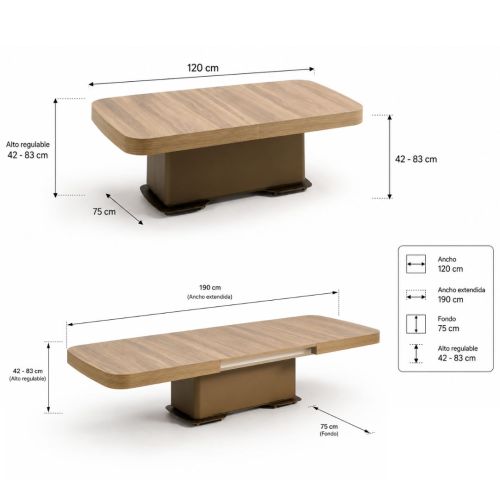 Mesa de Comedor Extensible Y Elevable Ovalada ELEGANT