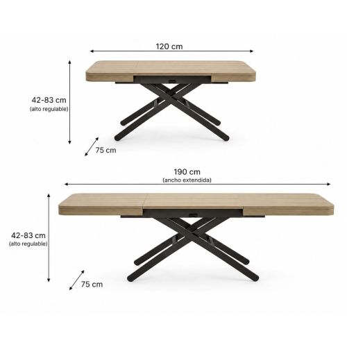 Mesa de Comedor Extensible Y Elevable de Melamina NOVELTY