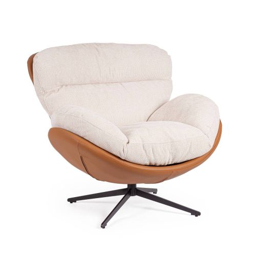 Sillón ADINDA Giratorio 360º en Tela Color Hielo y Cuero 0732239