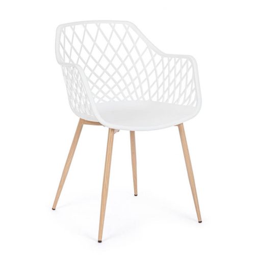 Silla de Comedor OPTIK Patas Efecto Madera y Asiento PP Blanco 0733414