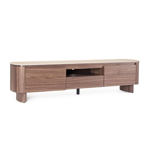 Mueble TV EZEKIEL con Tablero Efecto Travertino y Nogal 0747347