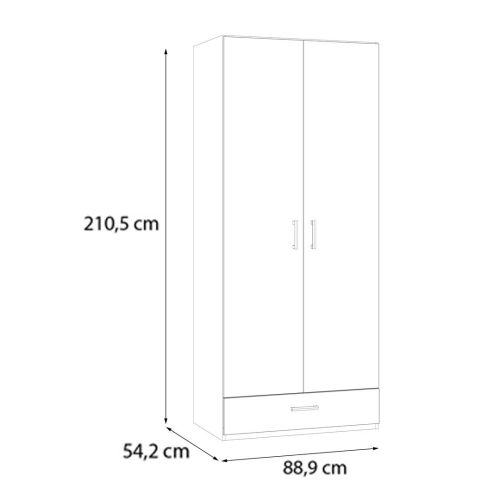 Armario de Dormitorio con 2 Puertas y 1 Cajón en Melamina Color Blanco ECBS923-120