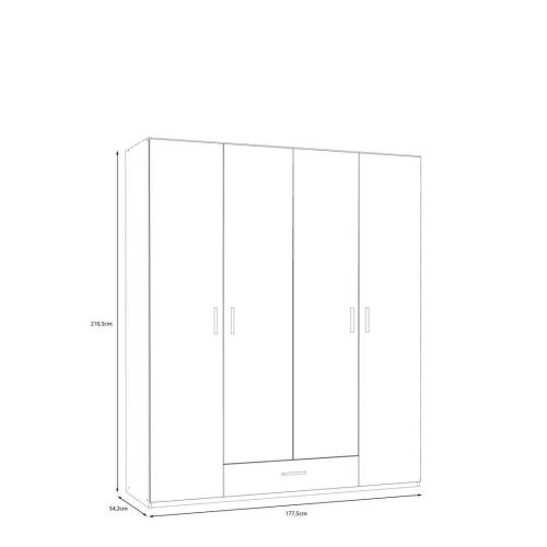 Armario de Dormitorio Color Natural con 4 Puertas y 1 Cajón ECBS941-D108