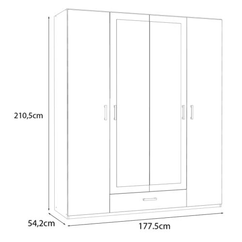 Armario de Dormitorio Acabado Blanco con Espejo y Cajón ECBS944-120