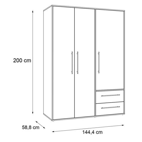 Armario de 3 Puertas W19 Blanco Mate con Tiradores Negros MKSS833-120