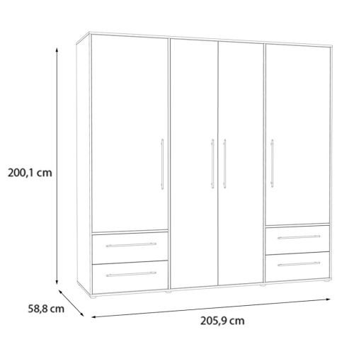 Armario de 4 Puertas W19 Artisan con Tiradores Negros MKSS841-D78