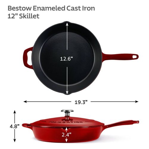 Sartén de Hierro Fundido 30 cm Roja con Tapa Esmaltada 31700209
