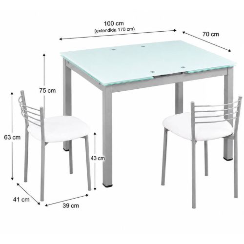 Comedor Completo Mesa y 4 Sillas Cristal Metal y Polipiel