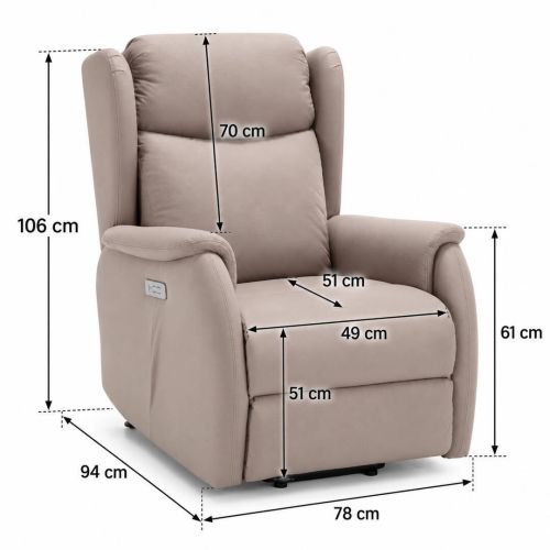 Sillón Relax FRANCIA Power Lift de 2 Motores con USB en Beige