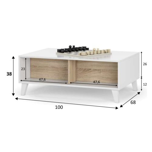Mesa de Centro Elevable ZAIKEN Blanco Brillo/Roble Canadian 0F6633BO