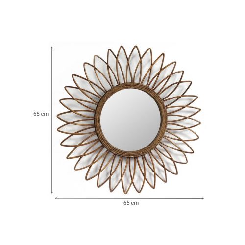 Espejo Redondo Decorativo de Ratán de acabado natural 11-144