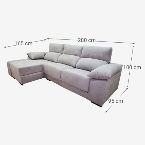 Sofá Chaise Longue Izquierda 1300 Tres Plazas Tapizada en Tela