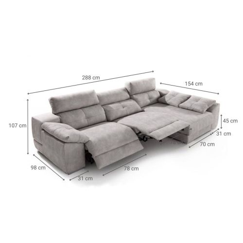 Sofá 3 Plazas con Chaise Longue Derecha y Asientos Reclinables MEMORY